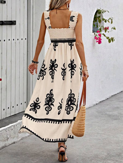 Vestido Largo Lena Boho Floral Fruncido