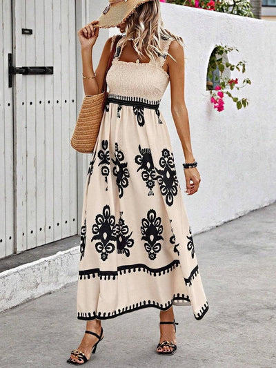 Vestido Largo Lena Boho Floral Fruncido