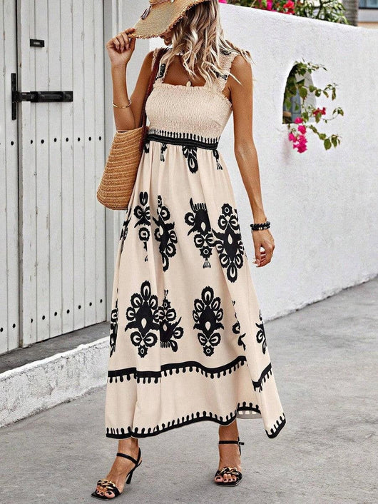 Vestido Largo Lena Boho Floral Fruncido