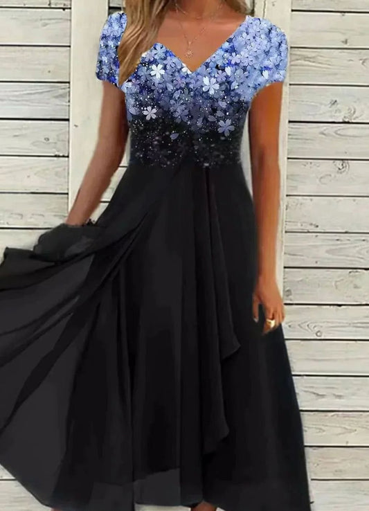 Vestido Lena Vaporoso de Gasa Floral con Escote en V