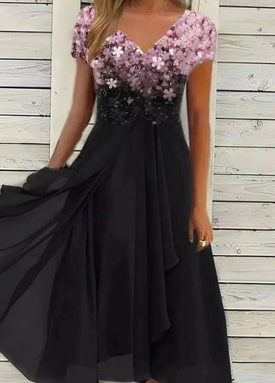 Vestido Lena Vaporoso de Gasa Floral con Escote en V