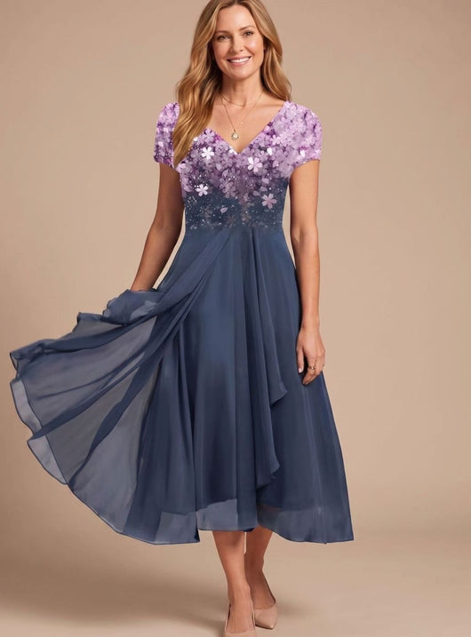 Vestido Lena Vaporoso de Gasa Floral con Escote en V