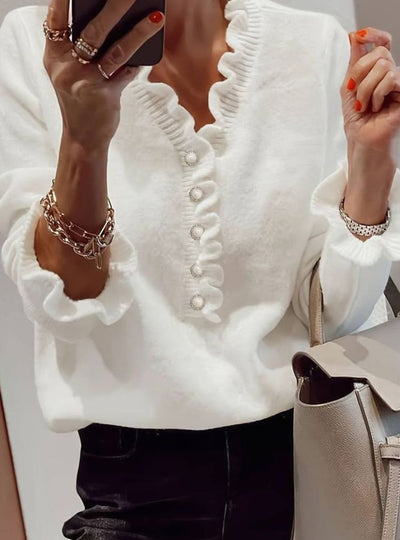 Jersey Charlotte Elegante de Cuello Pico con Volantes