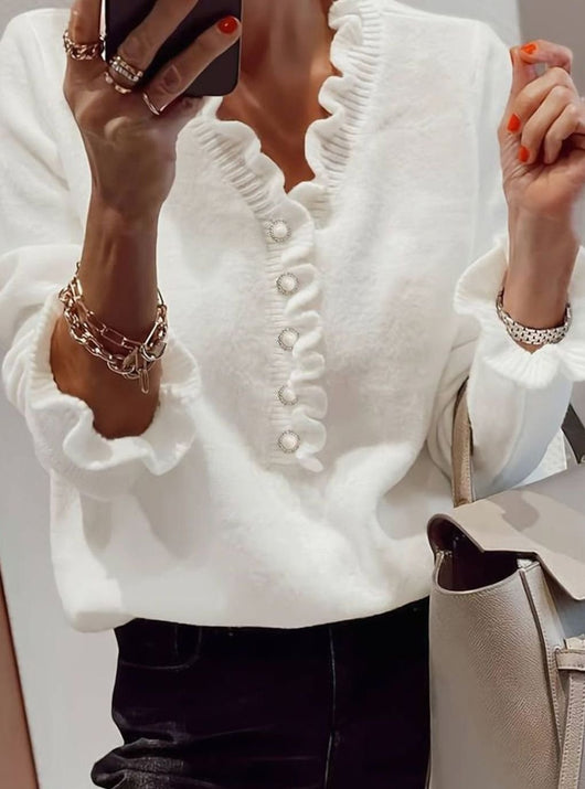 Jersey Charlotte Elegante de Cuello Pico con Volantes