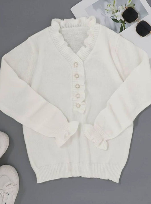 Jersey Charlotte Elegante de Cuello Pico con Volantes