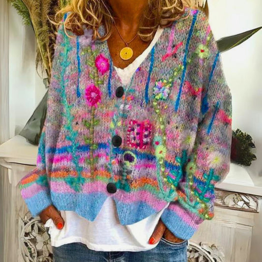 Chaqueta de Punto Elisabeth Boho con Bordado Floral