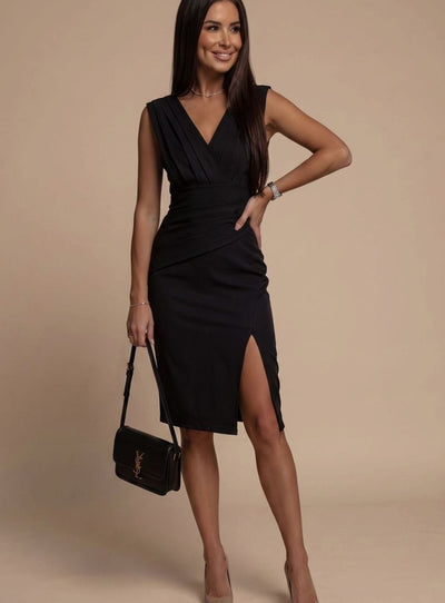 Vestido de Cóctel Johanna Entallado con Escote en V y Abertura Lateral