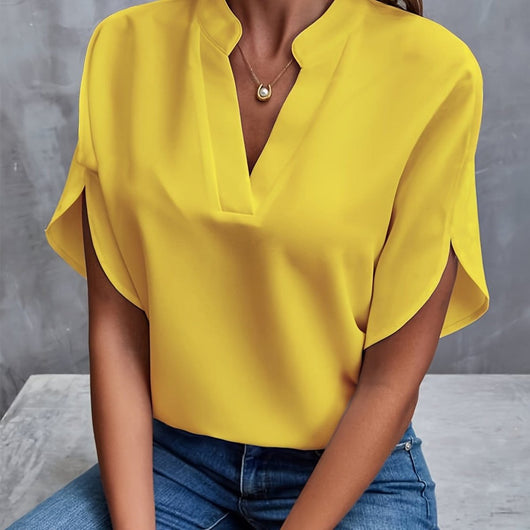 Blusa Lena Fluida con Escote en V y Manga Ancha