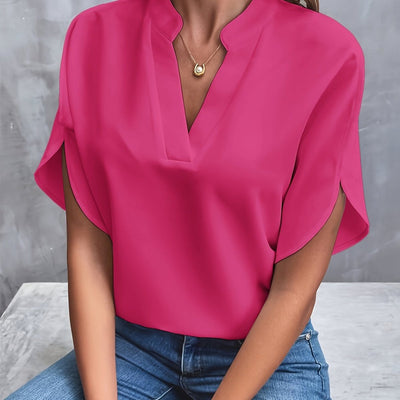 Blusa Lena Fluida con Escote en V y Manga Ancha
