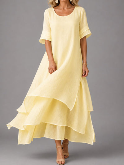 Vestido Maxi Clara de Capas con Manga Corta
