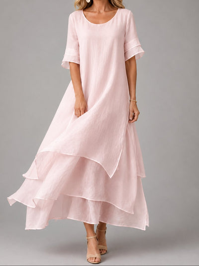Vestido Maxi Clara de Capas con Manga Corta
