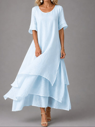 Vestido Maxi Clara de Capas con Manga Corta