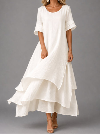 Vestido Maxi Clara de Capas con Manga Corta
