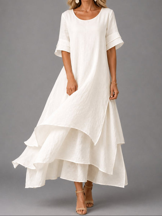 Vestido Maxi Clara de Capas con Manga Corta