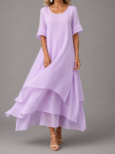 Vestido Maxi Clara de Capas con Manga Corta