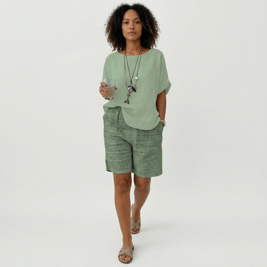Shorts Clara de Rayas de Corte Relajado