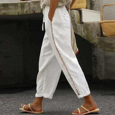 Pantalón Mia de Lino de Talle Alto con Botones