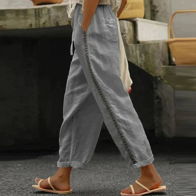 Pantalón Mia de Lino de Talle Alto con Botones