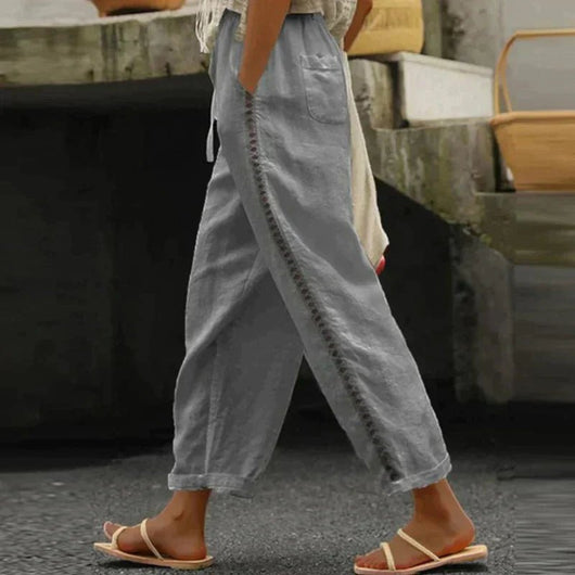 Pantalón Mia de Lino de Talle Alto con Botones