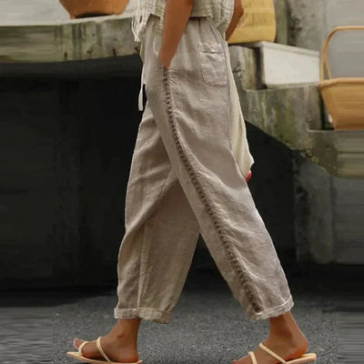 Pantalón Mia de Lino de Talle Alto con Botones