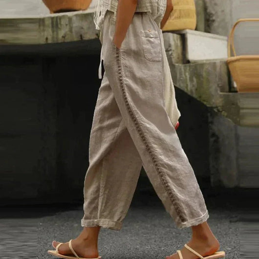 Pantalón Mia de Lino de Talle Alto con Botones