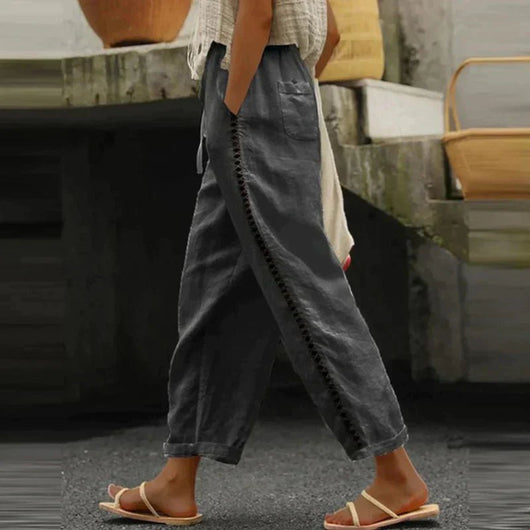 Pantalón Mia de Lino de Talle Alto con Botones