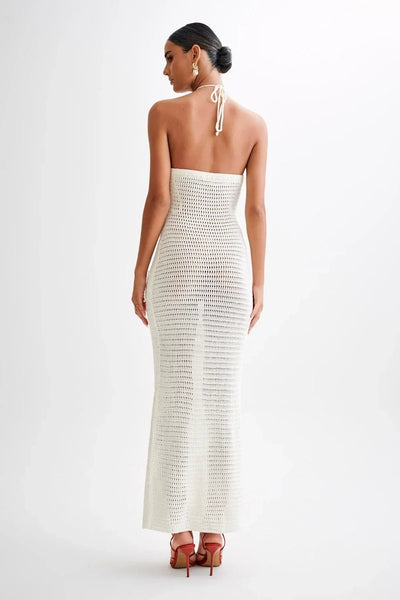 Vestido Largo Nora de Crochet Halter Espalda Descubierta
