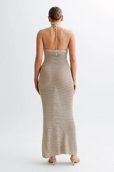 Vestido Largo Nora de Crochet Halter Espalda Descubierta