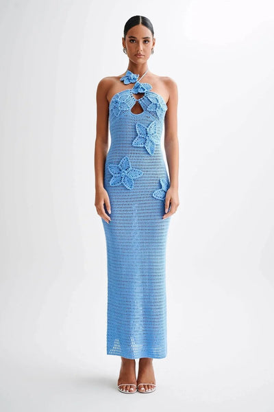 Vestido Largo Nora de Crochet Halter Espalda Descubierta