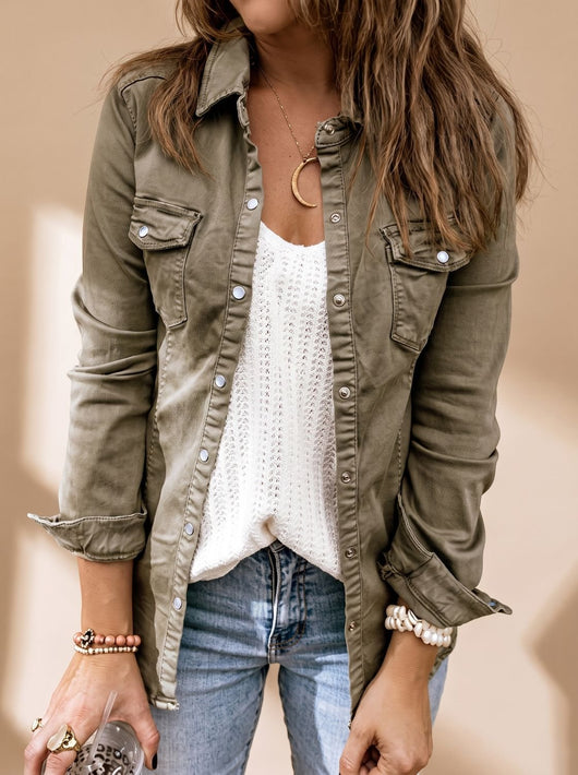 Chaqueta Vaquera Annika con Cuello Camisero y Bolsillos de Pecho