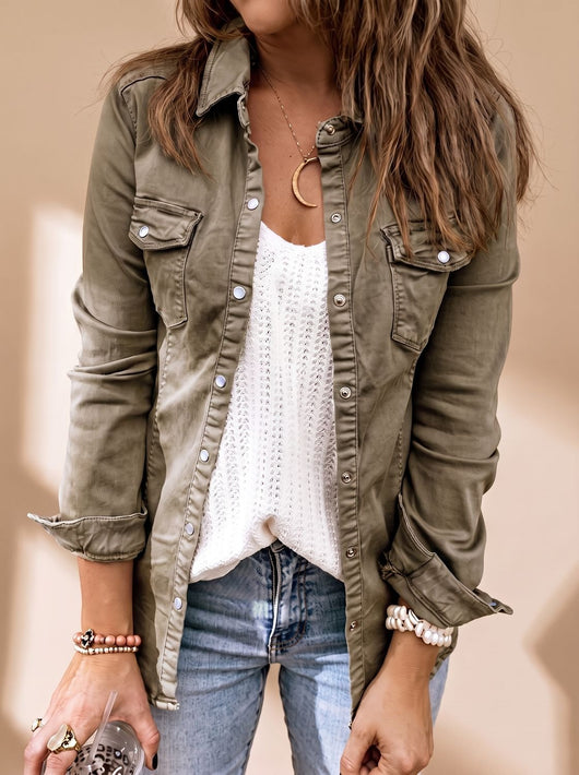 Chaqueta Vaquera Annika con Cuello Camisero y Bolsillos de Pecho
