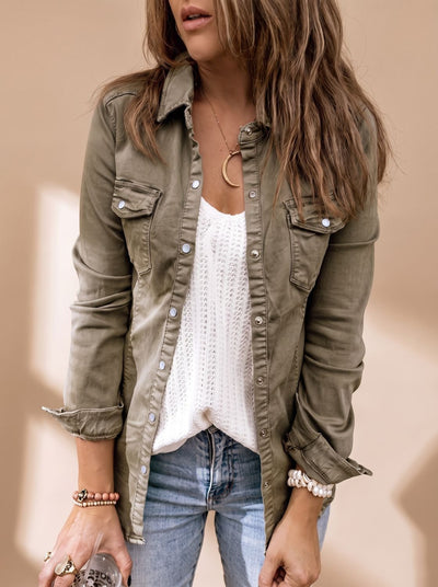 Chaqueta Vaquera Annika con Cuello Camisero y Bolsillos de Pecho