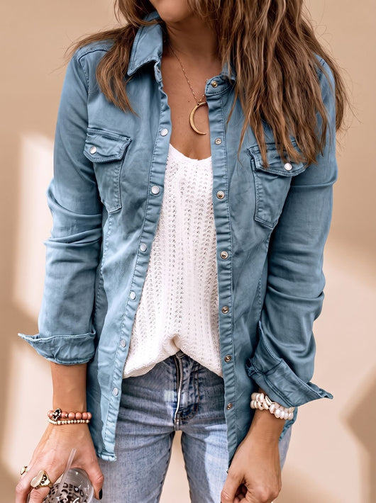 Chaqueta Vaquera Annika con Cuello Camisero y Bolsillos de Pecho