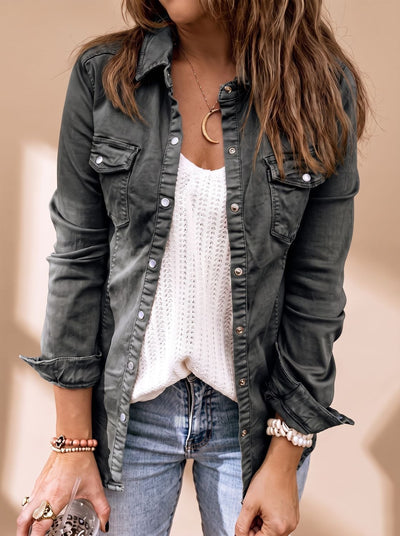 Chaqueta Vaquera Annika con Cuello Camisero y Bolsillos de Pecho