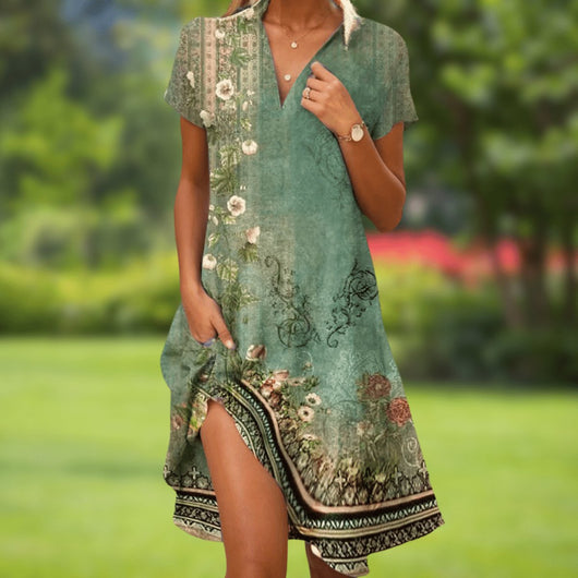 Vestido de Verano Marie Boho con Escote en V y Manga Corta