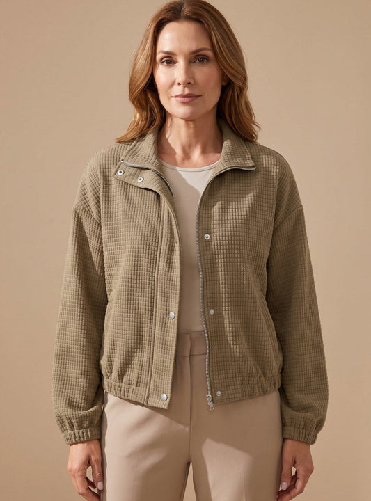 Chaqueta Leonie Corta de Punto Gofre con Cuello Alto y Broches