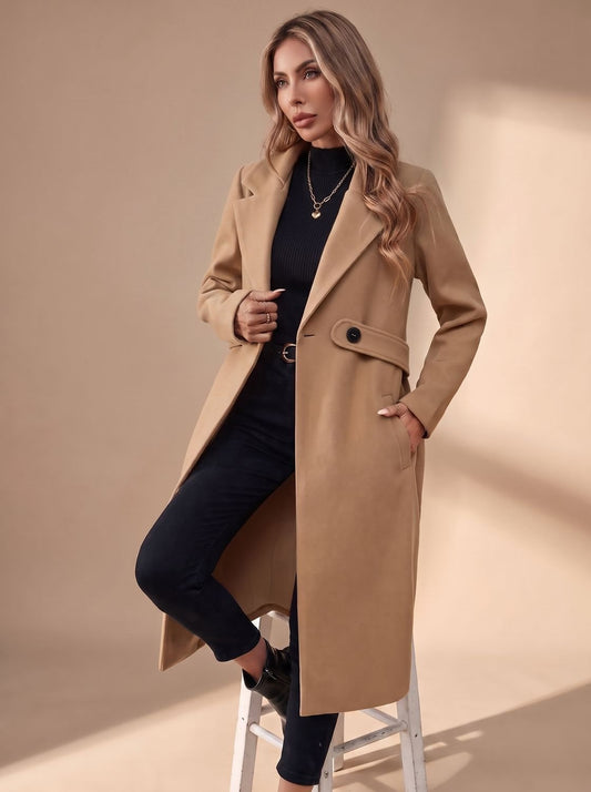 Abrigo de Invierno Katharina Largo con Solapa de Muesca