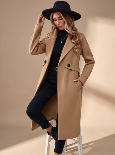 Abrigo de Invierno Katharina Largo con Solapa de Muesca