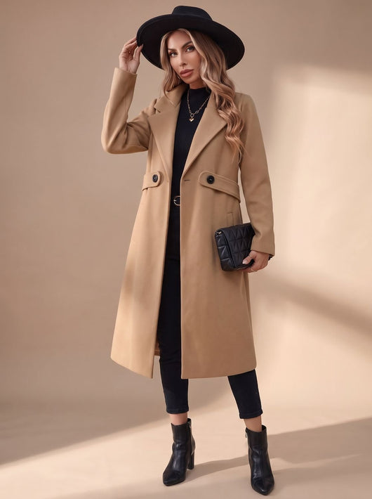 Abrigo de Invierno Katharina Largo con Solapa de Muesca
