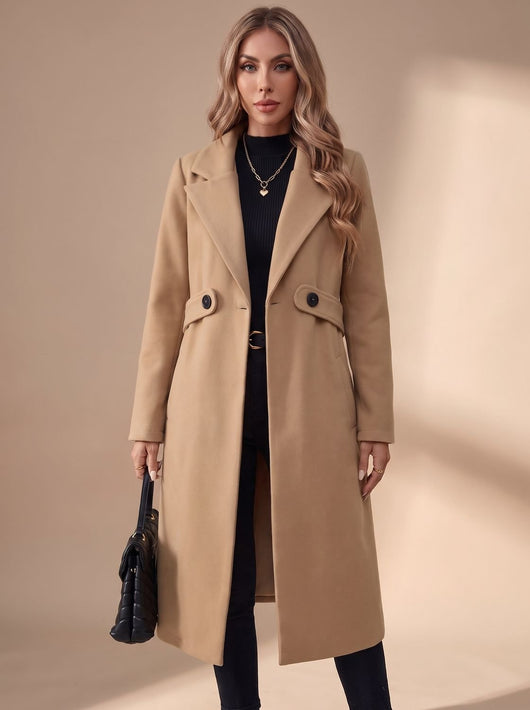 Abrigo de Invierno Katharina Largo con Solapa de Muesca