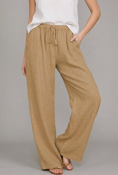 Pantalones Charlotte de Lino de Pernera Ancha con Cordón