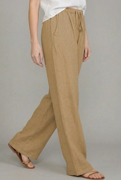 Pantalones Charlotte de Lino de Pernera Ancha con Cordón
