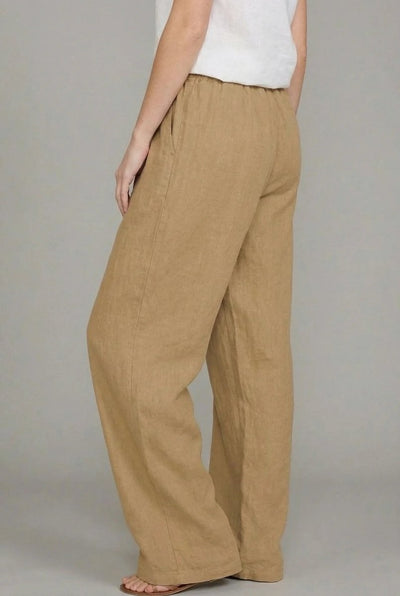 Pantalones Charlotte de Lino de Pernera Ancha con Cordón