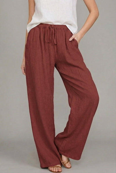 Pantalones Charlotte de Lino de Pernera Ancha con Cordón