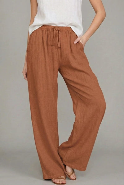 Pantalones Charlotte de Lino de Pernera Ancha con Cordón