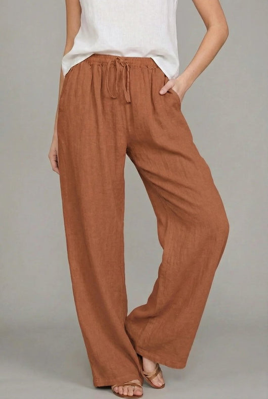 Pantalones Charlotte de Lino de Pernera Ancha con Cordón