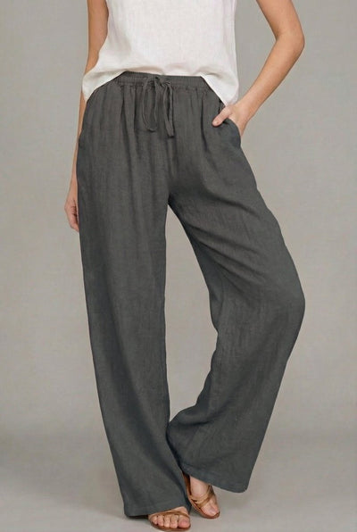 Pantalones Charlotte de Lino de Pernera Ancha con Cordón