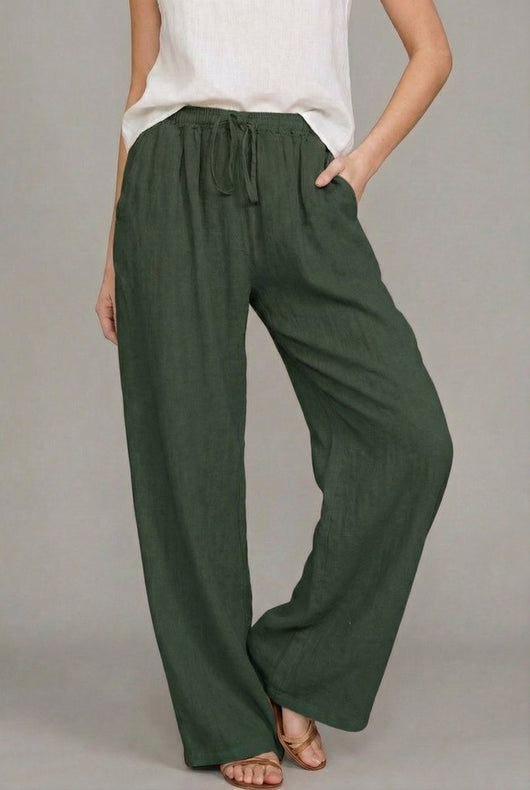 Pantalones Charlotte de Lino de Pernera Ancha con Cordón