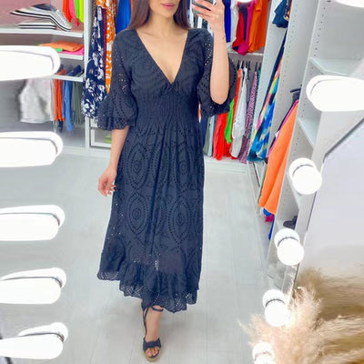 Vestido Midi Elisabeth de Encaje Blanco con Volantes