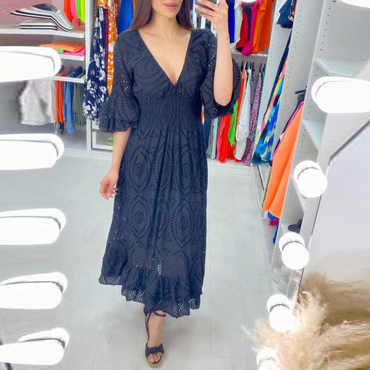 Vestido Midi Elisabeth de Encaje Blanco con Volantes